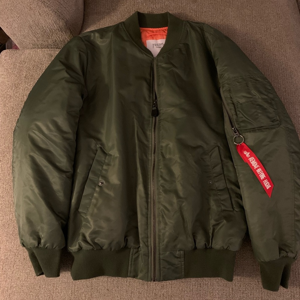 Mens Olive Green Yeezus Tour bomber Jacket.